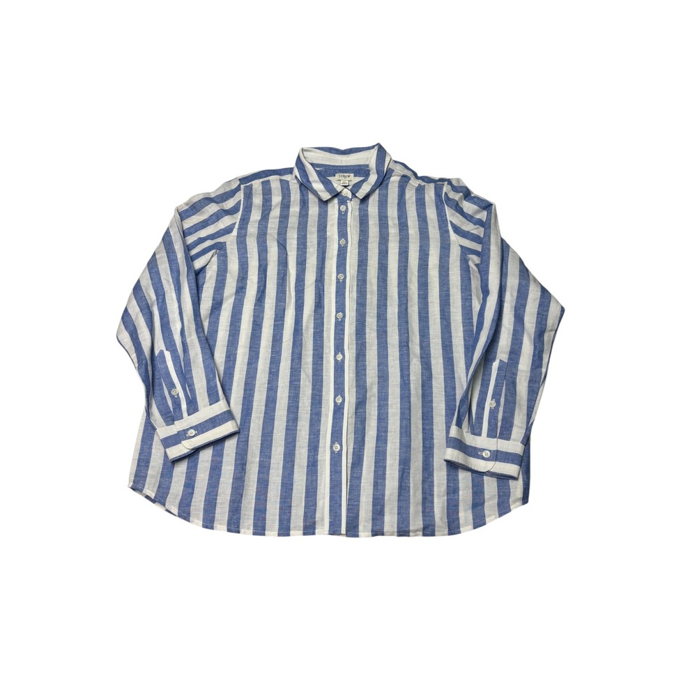 NWT J.Crew Womens XL Blue White Striped Linen Cotton Button Down Shirt BY037 **